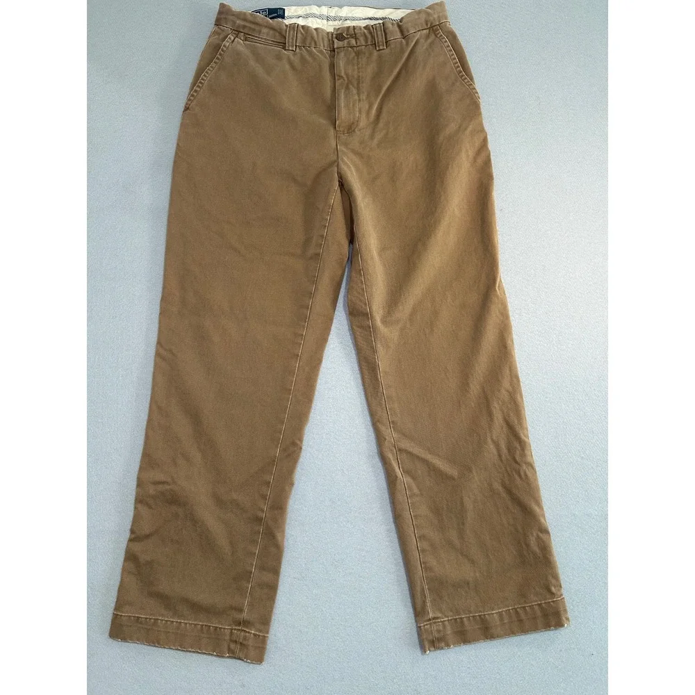 Polo Ralph Lauren Chino Pants Mens 33x30 Brown Tan Cotton Straight Leg Trousers